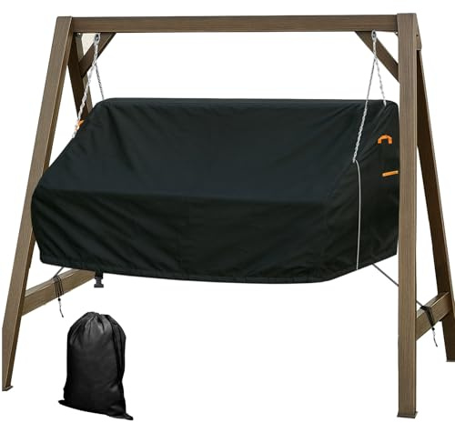 Hanging Swing Seat Cover, 600D Waterproof Garden Swing Chair Canopy, UV Resistant Swing Canopy Cover for Outdoor Patio, Porch, and Garden, 215 x 115 x 50-70 cm, Black