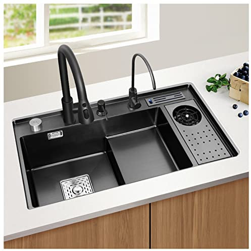 Lavello da cucina in acciaio inox 304 singolo lavabo sottopiano nero 82 x 46 x 23 cm durevole ed elegante ideale per lavaggio vegetale lavaggio a pressione lavello per uso domestico