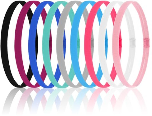 Ptwola 9 Stück Dünne Elastische Stirnbänder für Damen Anti-Rutsch Sport-Haarbänder Workout-Stirnband Modisches Schweißband zum Laufen, Yoga, Fitnessstudio 9 Farben