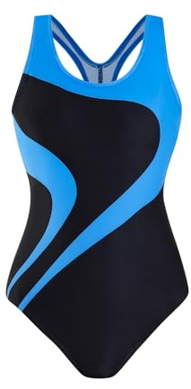 OXUBOAO Girls Swimming Costume Kids One Piece Swimsuits Race Back Rash Guard Swim Training Bathing Suit (Blue,12-13T)