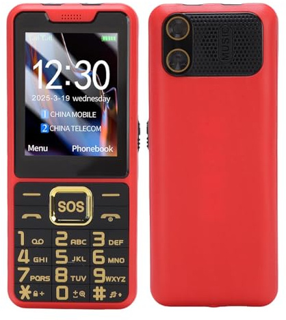 Garsent 4G Seniors Phone, 2.6 Pulgadas de Botones Grandes desbloqueó el Teléfono Celular Senior con una Linterna Doble, Atajo de Número de Familia, Llave SOS, Altavoz Grande, Doble Sim (Rojo)