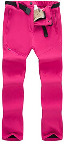 Vattentäta mjuka fleecefodrade skidbyxor för kvinnor – varma tjocka vadderade, vindtäta skidbyxor med blixtlåsfickor för vandring och utomhuspromenader, Rosa (Hot Pink), M