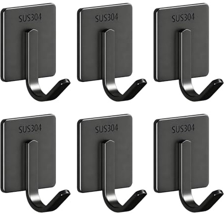 Ganchos Adhesivos para Pared Acero Inoxidable InstalacióN Sin Perforaciones Colgadores Adhesivos Resistentes A Prueba De óXido Y Humedad Colgador Toalla BañO Negro Mate