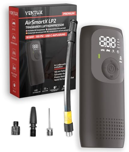 Compressore Aria Portatile 150 PSI 10 Bar 35W 20 L/min Display – LED Digitale Ricaricabile USB-C Spegnimento Automatico Auto Moto Bici Palloni 420 g | Batteria 2×2000 mAh Li-ion