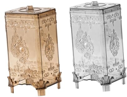 MUELODSIC 2 pezzi Scatola Porta Dischetti Cotone Design Europeo Inciso Contenitore Pratico e Decorativo per Cotone Struccante Organizer da Tavolo per Trucco e Bagno Apertura Inferiore per