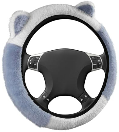 Auto-Lenkradbezug – warmer Plüsch-Lenkradschutz mit Ohren, niedlicher Lenkradbezug aus Kunstpelz, für Lenkräder 38 cm, weiches und bequemes Zubehör für Herbst/Winter, anpassbar