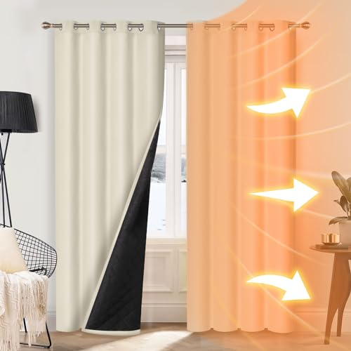 Lapalife Heavy Duty 100% Blackout Thermal Door Curtain Quilted Lining,Windproof Soundproof Insulated Window Curtains with for Winter,Cordless Drapes for Front Door Living Room Hallway,52x84in,1 Panel