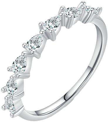 Lirzxin Eheringe Weissgold 750 18K, Hochzeitsringe Frauen Vorsteckring Halbe Ewigkeit Tropfenform Moissanit Verlobungsringe Trauringe Partnerringe Weißgold Größe 51 (16.2)