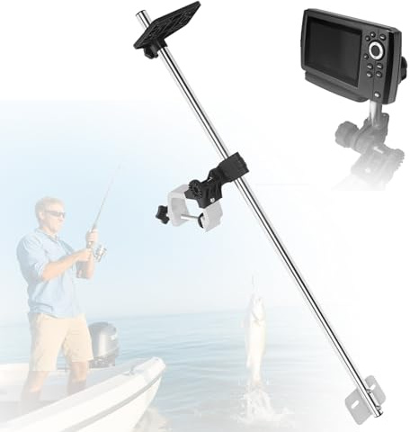 Fischfinderhalterung, Fischfinder Angeln Halterung 360 Grad Schwenkbarer Aluminiumlegierung Fischfinder-Halterung mit Verstellbare Klemme Universal für Bootsangeln Höhe 80cm