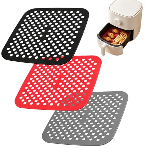 Alfombra Air Fryer de silicona, 3 piezas de alfombrillas de cocción reutilizables y perforadas para freidora de aire, reemplazo de papel para freidora de aire al vapor