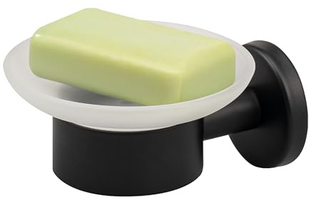 bremermann Bad-Serie Piazza Black - Seifenschale, ideal für Bad und Dusche, Seifenhalter aus Glas und Edelstahl, matt schwarz