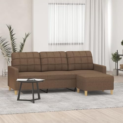 HFXHIJXQ 3-Sitzer Sofa Braun 198 x 77 x 80 cm Stoff | Bequemes Couchgarnitur mit Hocker 60 x 50 cm | Modernes Wohnzimmer Sofa mit Langlebigem Gestell für Living Room, Büro, Flur