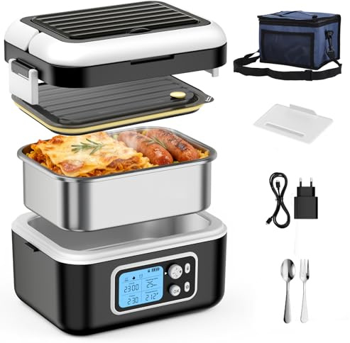 Jradse Fiambrera Eléctrica, 1,5L Fiambrera Calefactable Inalámbrica, 27000mAh Calentador de Alimentos Eléctrico Portátil, Fiambrera Autocalefactable Recargable para Oficina Coche Viajes Camping, Negro