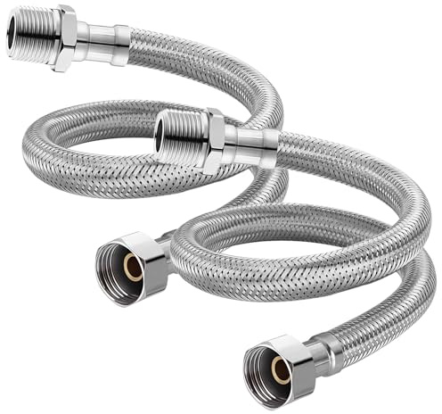 Flexschlauch 3/8 Zoll, 2 Stück 30 cm Edelstahl Flexschlauch Panzerschlauch, Wasserhahn Verlängerung Schlauch Flexibler Verbindungsschlauch, Geflechtschlauch für Wasserhahn Eckventil