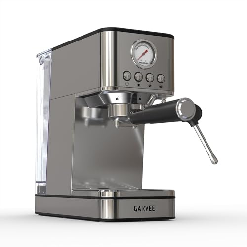 GarveeLife Siebträger-Espressomaschine 20 Bar, 1200W, Edelstahl, Thermoblock-Schnellheizung, 1,7L Wassertank, Milchaufschäumer, Italienisches Design, Einfache Reinigung, Perfekte Crema