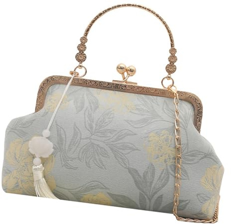 KMGDM Sofisticada bolsa de hombro con cadena con detalles de bordado único, ligero, práctico, cruzado para la noche, ocasión tradicional, bordado, Blue