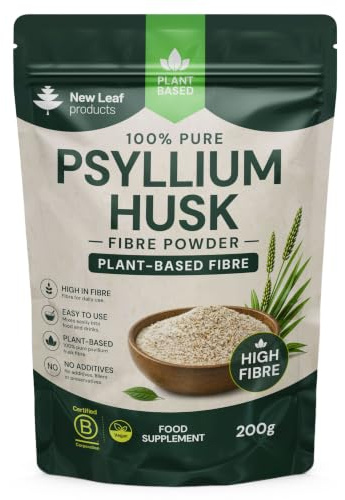 Psyllium Husk Powder 5000mg High Strength - 200g Vegan Psyllium Husk Fibre Supplement - Soluble Fibre Supplements - (40 Servings) - High Fiber Supplement Made in UK