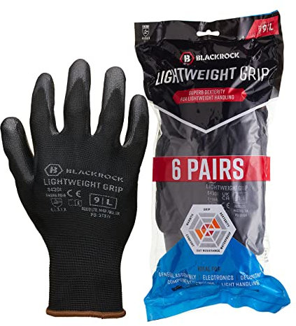 Blackrock 6 Pairs PU Work Gloves, Mens and Womens, Gardening, Painters, PPE, Warehouse, for Work Grip, Yard Gloves, Litter Picking - Size 9/Large