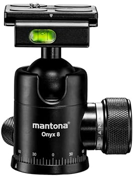 Mantona Onyx 8 Kugelkopf (M1-3008A), Stativkopf aus Aluminium mit Arca-Swiss kompatibler Schnellwechselplatte 50 mm, 360° Panorama-Funktion & 3 Wasserwaagen