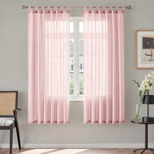 TOPICK Schlaufenschal 2er Set Gardinenschals Vorhänge H175xB140 Pink | Leinenoptik Schlaufengardinen Wohnzimmer modern Schlaufenvorhang Vorhänge Schlafzimmer Curtains Living Room übergardinen