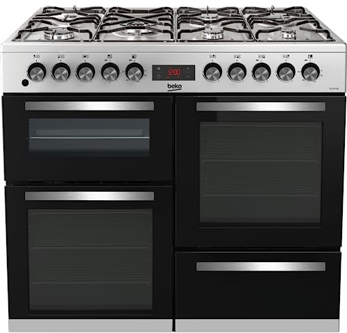 Beko 100cm Dual Fuel Double Oven Range Cooker - Stainless Steel