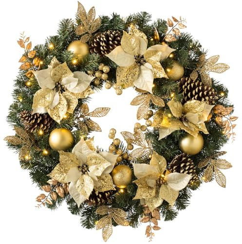 Luxury Pre-Lit Decorated Wreath with 50 LED Lights