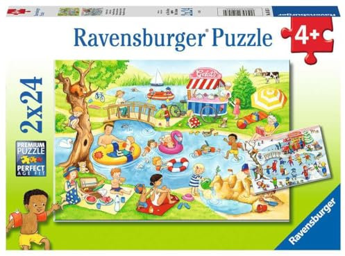 Ravensburger Kinderpuzzle - 05057 Freizeit am See - Puzzle für Kinder ab 4 Jahren, mit 2x24 Teilen