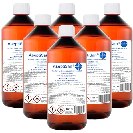 AseptiSan - 6 x 1000 ml Flächen- und Händedesinfektionsmittel | Pharmazentral-Nr-16613733 Nachfüllflasche HERRLAN Qualität Made in Germany