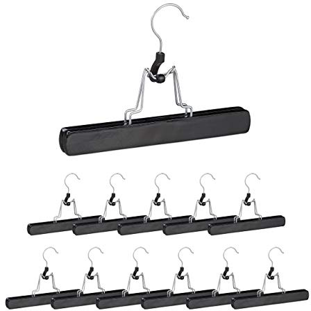 Relaxdays 48 Perchas Pantalones, Ganchos Giratorios 360°, Pinzas para Faldas, Antideslizantes, 17 x 25 x 2,3 cm, Madera, Negro