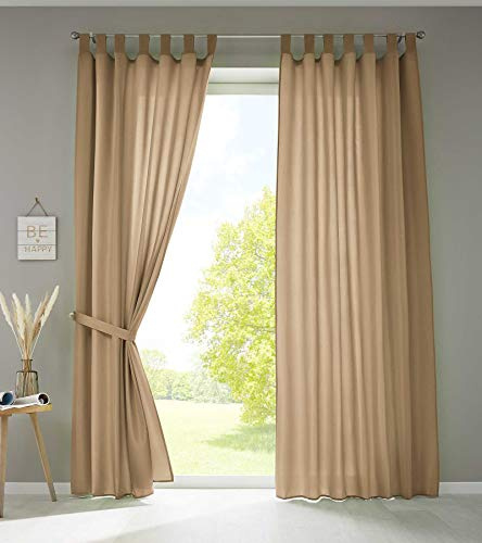 Gardinlåda uppsättning av 2 gardiner halsduk slingor Berlin H x B 245 x 140 cm sand ogenomskinlig mikrosatin ljusgenomsläppligt veckband uni matt, 20400N2