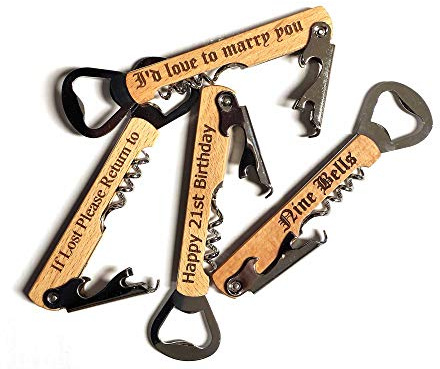 Personalised Corkscrew and Bottle Opener with Beech Wood Handle