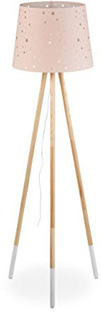 Relaxdays Stehlampe Kinderzimmer, E27, mit Kabel, Lampenschirm Stern-Motiv, Dreibein, Stoff, Holz, 147 cm hoch, rosa