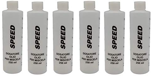 Speed N. 6 Misurini Dosatori olio per miscela 250 ml con tappo, scala graduata e percentuali 2-4% 2,5-5% 3-6%…