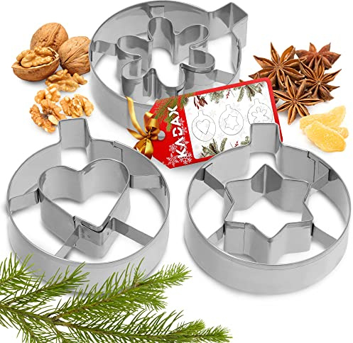 KADAX Ausstecher, Weihnachten Plätzchenausstecher aus Edelstahl, 3er Set, Ausstechformen für Keks, Lebkuchen, Keksausstecher, Backwerkzeuge für Weihnachtszeit, Party (Weihnachtskugel)
