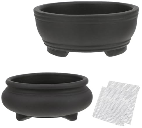 happy bonsai 2 pc 3.9 + 4.1 Unglazed Round Ceramic Succulent Planter Pot Set