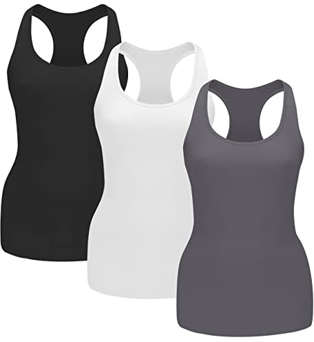 EUYZOU Women’s 3PK Tummy Control Shapewear Tank Tops - Seamless Compression Racerback Vest Body shaper Tank Top - Black/White/Grey L