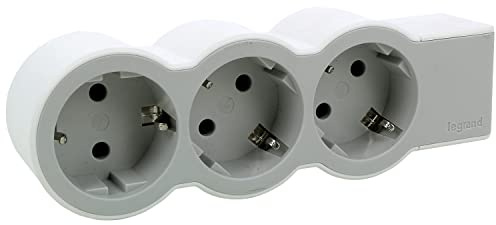 LEGRAND Regleta de enchufes, Base múltiple con 3 Tomas de Corriente 2P+T, sin Cable, Color Blanco/Gris Claro 694573