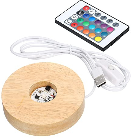 PATIKIL LED Faretto, Rotondo Legno 3.94 Dia Multicolore Luci Display Base Supporto con Telecomando Controllo per Luce Notturna Decorazioni, Legno