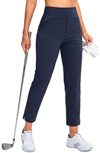 YYV Golfbyxor för kvinnor stretch arbete ankelbyxor hög midja klänning byxor med fickor för yoga affärer resor vardag, Marinblått Xsp, XXL