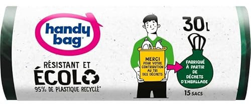HANDY-BAG - Handy Bag Ecolo 95%Recycle Poignée 30L 15 Sacs - Lot De 3