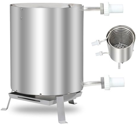 Herrselsam Poolheizung mit Feuer 2 Sets, Poolheizung Feuertonne mit Heizspirale, Poolofen Heizungen für Schwimmbäder, 32-38mm Anschlüsse, 100% Edelstahl Poolheizung mit Hitzebeständige Feuerfestmatten