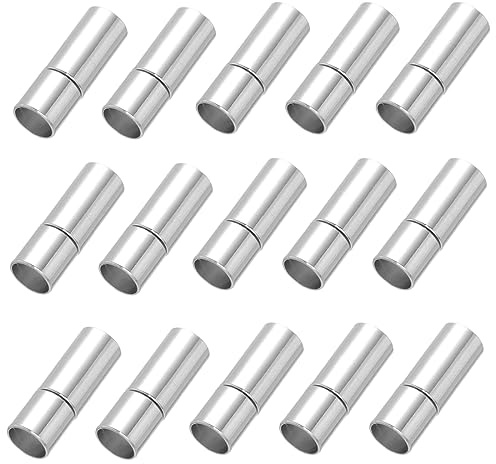 LYQNIHOB 15x Edelstahl Schnur-Endkappen für DIY Schmuck, perfekte Verschlüsse für Leder- & Seil-Halsketten sowie Armbänder, inklusive Magnetverschluss - passend für runde Lederband-Enden