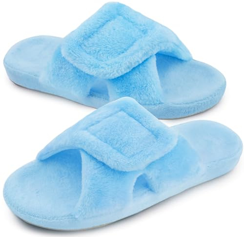 Git-up Zapatillas de Estar por Casa para Mujer Espuma de Memoria con Soporte del arco Gancho y bucle Diabético Amplio Punta abierta Zapatos de Casa Interior Exterior, Arco-Azul 40