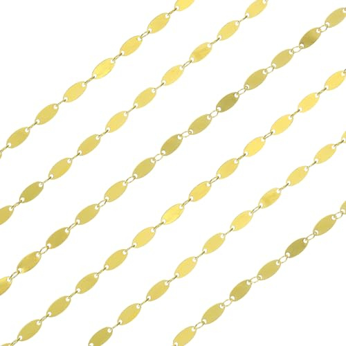 sourcing map Sequin Link Chain, 2 Meters/6.56 Ft Gold Plated Flat Oval Link Chains Necklace Chains Bulk for Jewelry Making, DIY Bracelet, Necklace, Clothes Decoration
