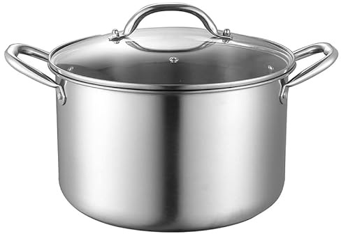 KOOLASA 8 Liter Edelstahl Suppentopf mit Glasdeckel,Großer tiefer Auflauf-Kochtopf mit Dampfgarer-Rack,Kochtopf Induktionstopf mit Griffen