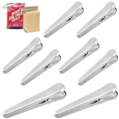 10 Stück Edelstahl Verschlussclips, 8 cm und 11.5 cm Verschlussklammern Metall Silber, Beutel Verschlussklammern für Tütenclips, Multifunktions Alligator Clips für Beutel Lebensmittel Kaffee Brot