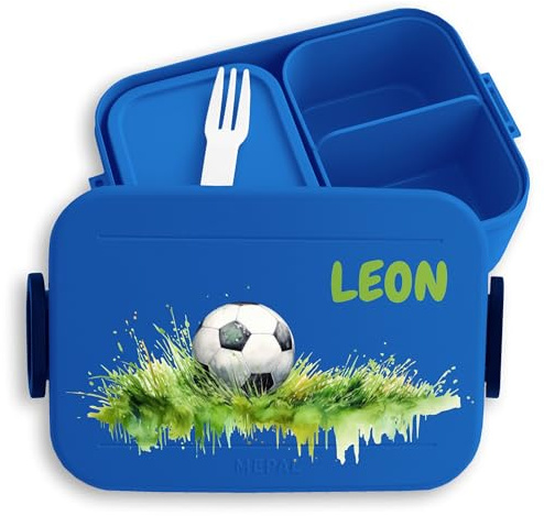 Bento Box Midi Lunchbox für Mepal Bentobox - Fußball Geschenke Junge Fussballgeschenk Kinder - 900 ml - Blau - einschulung brotdose brotbüchse jungen schule soccer fussball jausenbox die