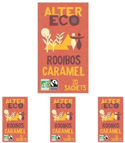 ALTER ECO - Infusion Rooibos Caramel - Infusion Bio & Equitable - Sans Théine - Boîte de 20 Sachets (Lot de 4)