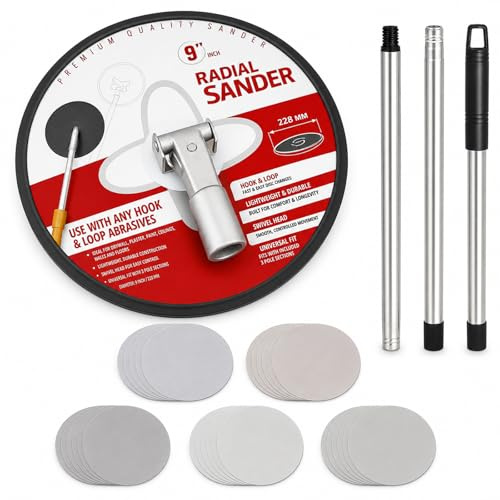 Upgarded Pole Sander for Drywall,Wall Sander for Painting Prep,9 inch Drywall Sander with Extension Pole for Wall Cleaning and Polishing,360 Circular Radial Sander + 25pcs Wall Sanding Discs