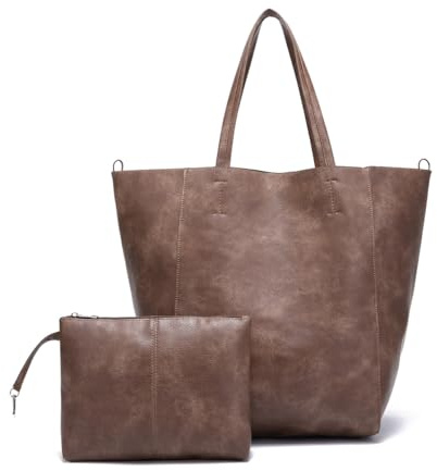Generisch Damen Henkeltaschen Groß Shopper Tasche Damen PU Weiches Leder Tote Bag Elegant Handtasche damen mit Clutches für Reisen,Arbeit,Einkauf,Schule (Dunkelbraun)